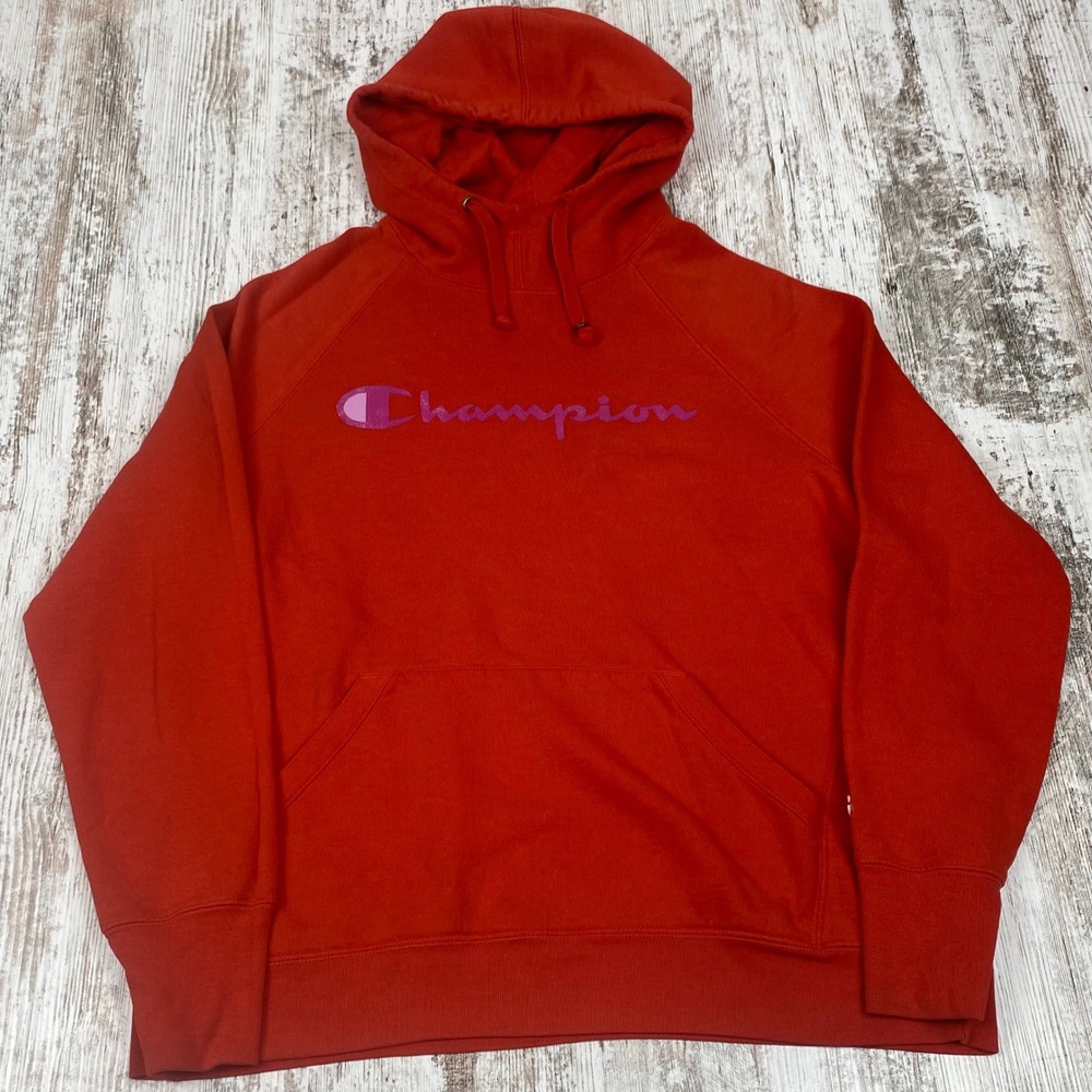 Champion Womens Large Hoodie Red Purple Modern Athleisure Powerblend Fleece - Picture 1 of 13